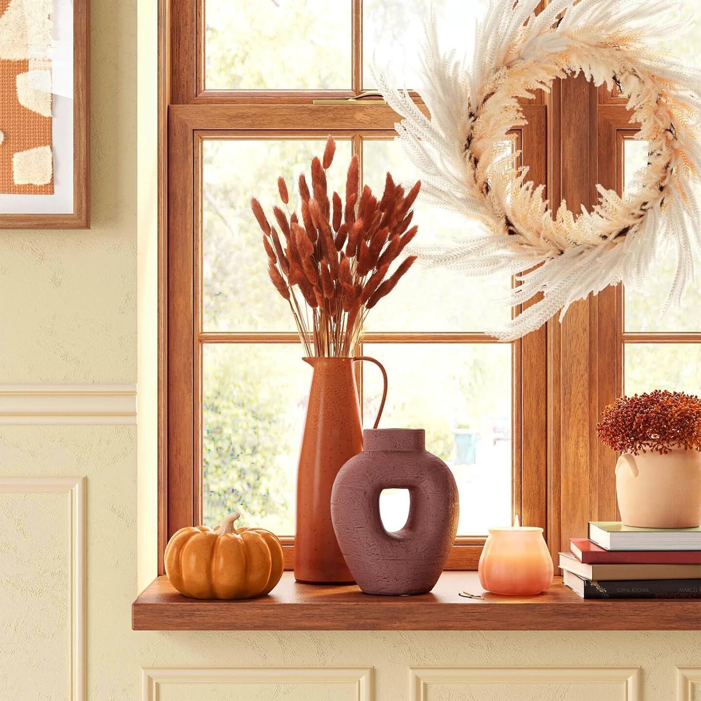 120pcs Bunny Tails Grass Burnt Orange Fall Dried Flowers(Caramel)