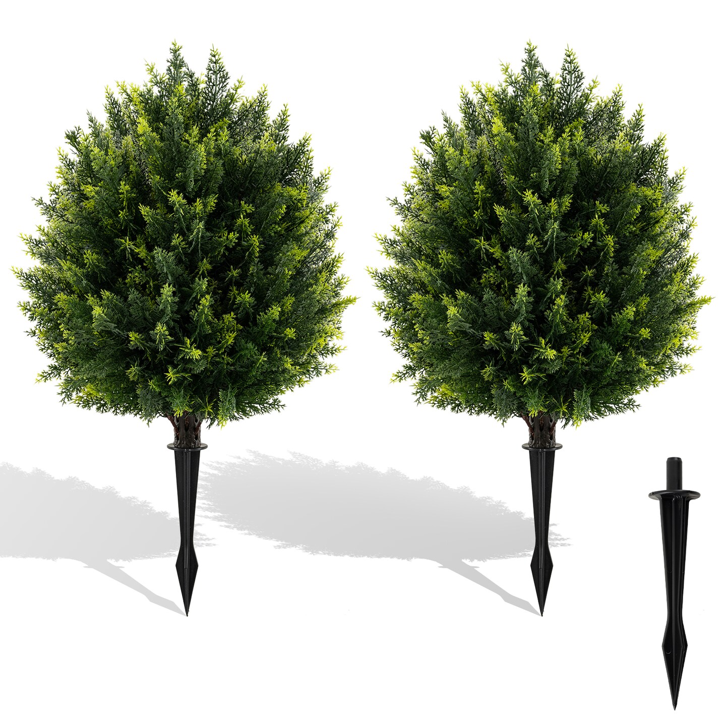 24" Artificial Cypress Topiary Ball Tree Set of 2 with Ground Spike for Indoor Outdoor Decor