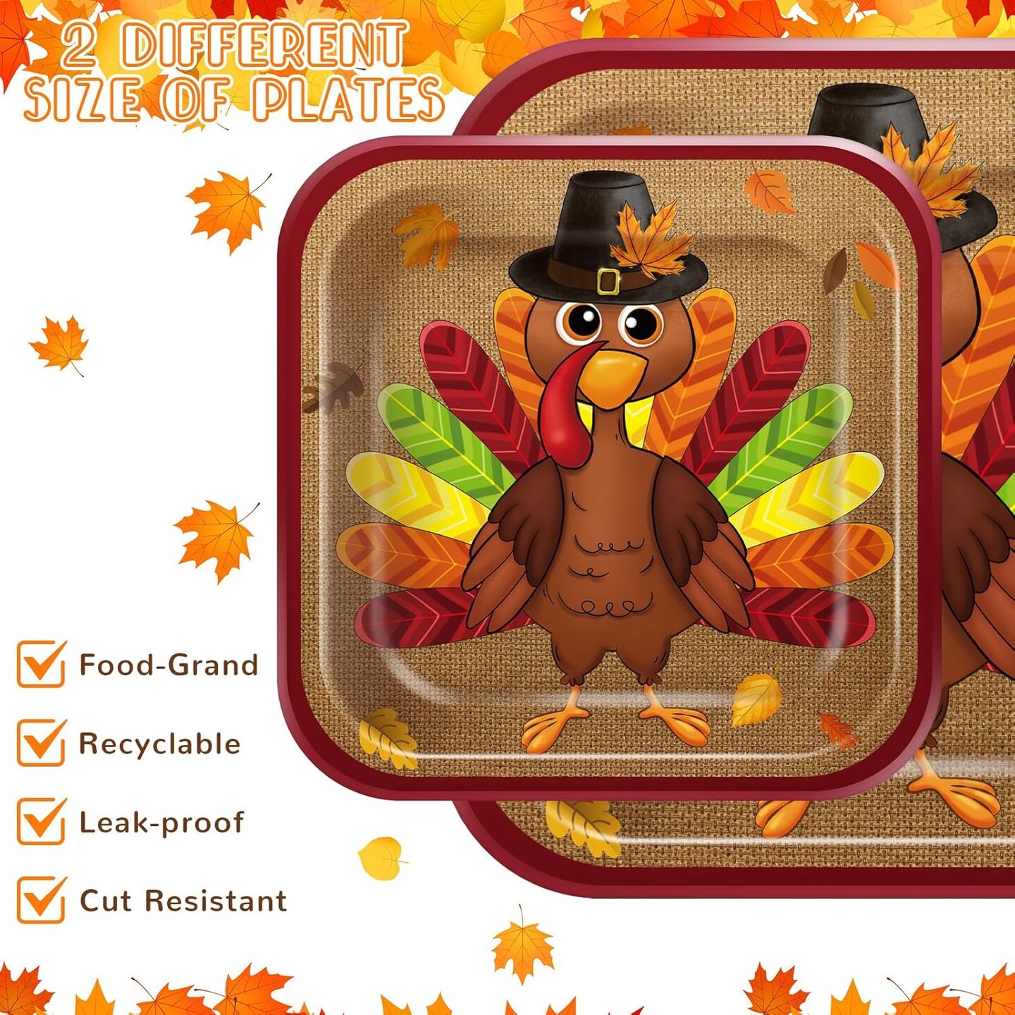 100 Pcs Thanksgiving Turkey Paper Plates, Napkins, and Forks Tableware Set for 25 Guests