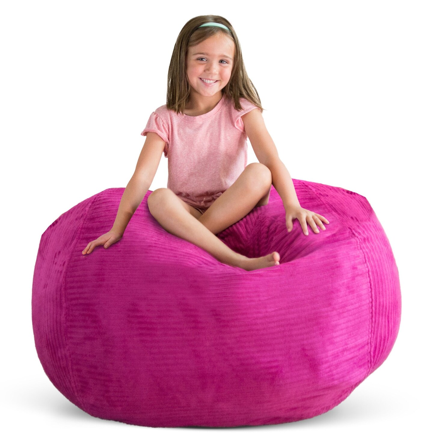 Creative QT Stuff ’n Sit Extra Large 38’’ Bean Bag Storage Cover for Stuffed Animals & Toys, Giant Beanbag Chair for Kids Ages 3-14, Bedroom Organizer for Easter, Hot Pink Corduroy