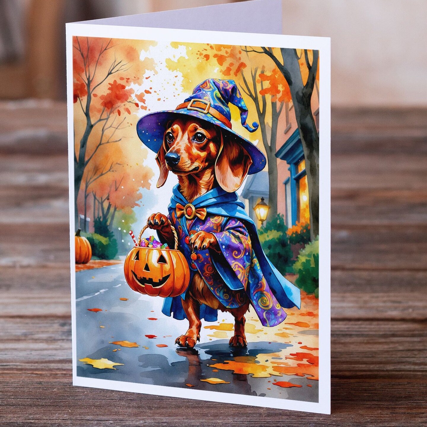 Edge Collections - 5" x 7" - Red - Dachshund Halloween Trick or Treat Greeting Cards - 8 Pieces