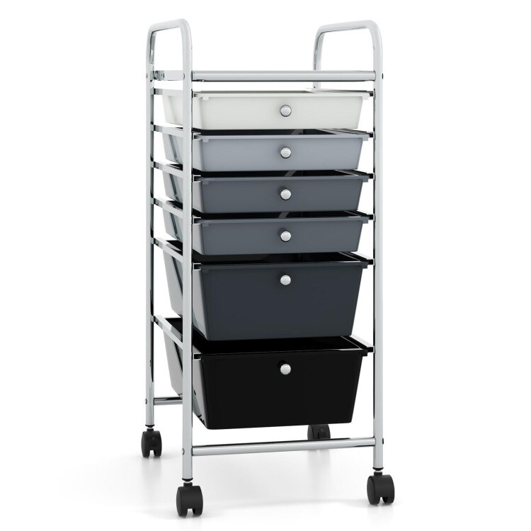 6 Drawer Storage Cart with Wheels PP Plastic Organizer Unit Steel Frame Rolling Utility Trolley for Home Office Bathroom Kitchen Organization Multi Purpose