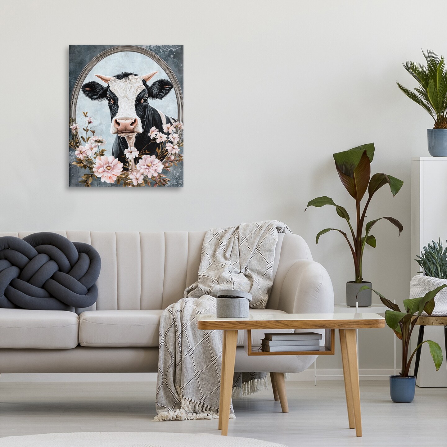 Stupell Industries Flower Horned Cow Portrait Canvas, design by Petal Prints Design