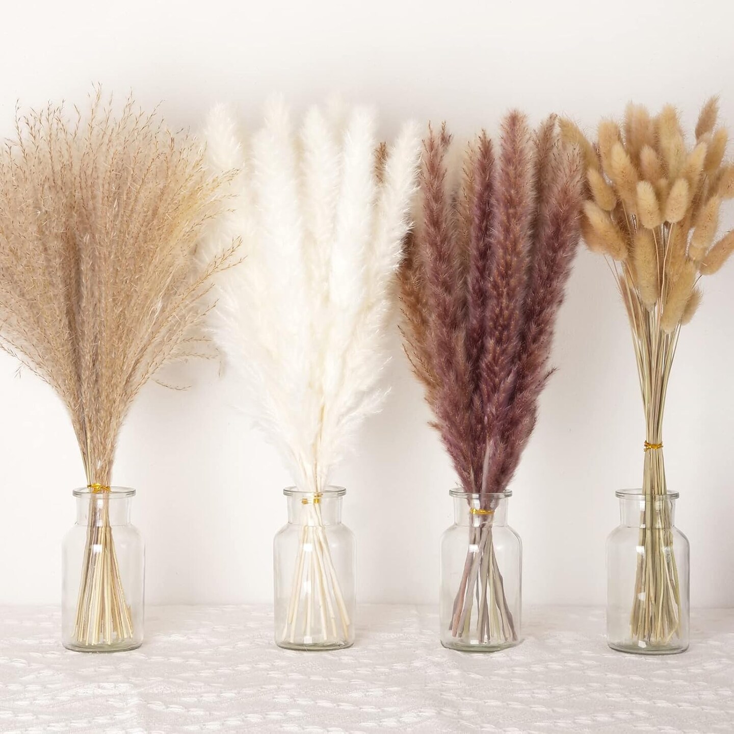 105PCS Natural Boho Wedding Flowers with Bunny Tails &#x26; Reed Grass(Natural,white,brown,beige)