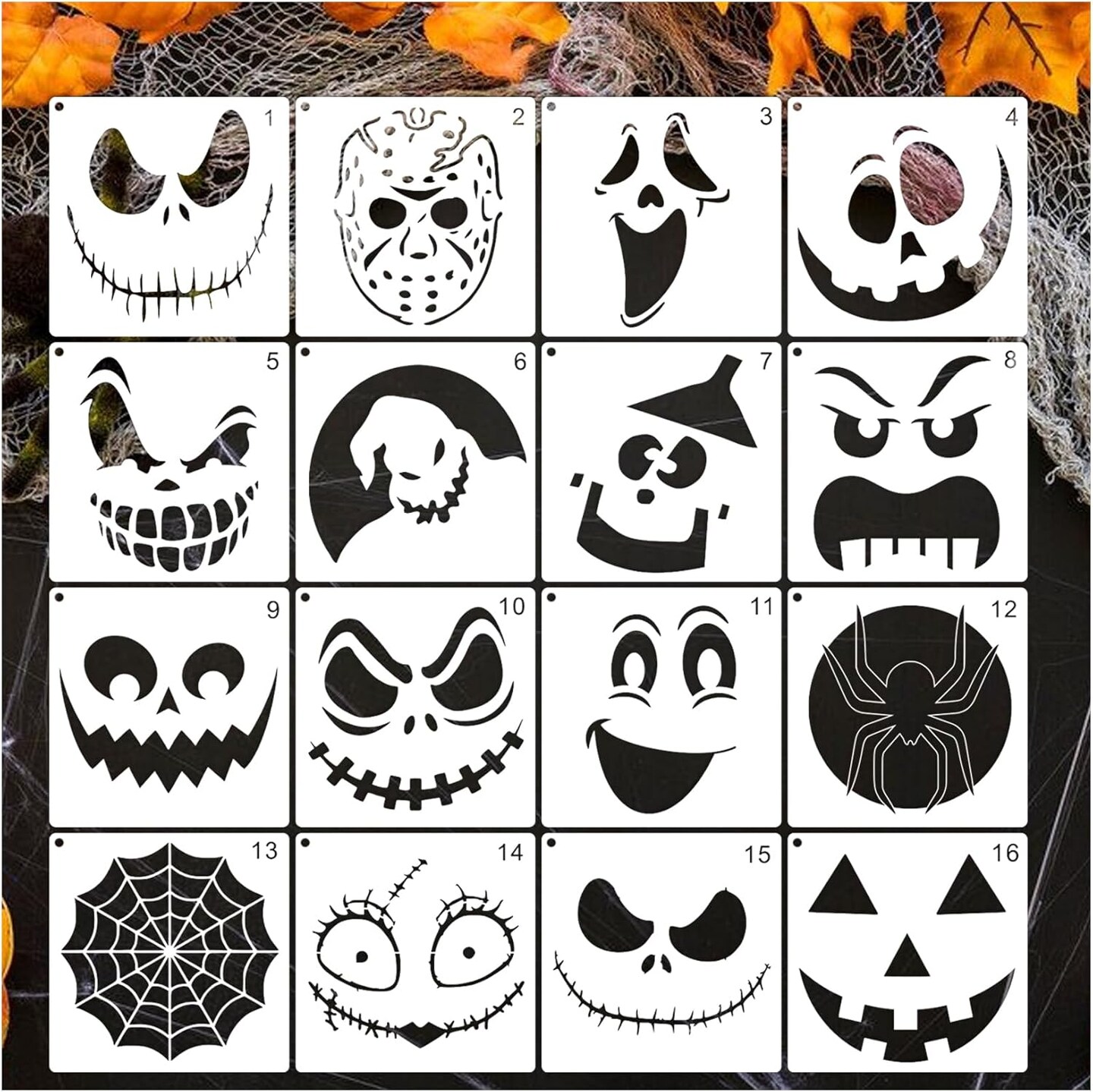Halloween Pumpkin Face Stencils for Painting on Wood ReusableLetter &#x26; Number Stencils(16 Pumpkin Face)