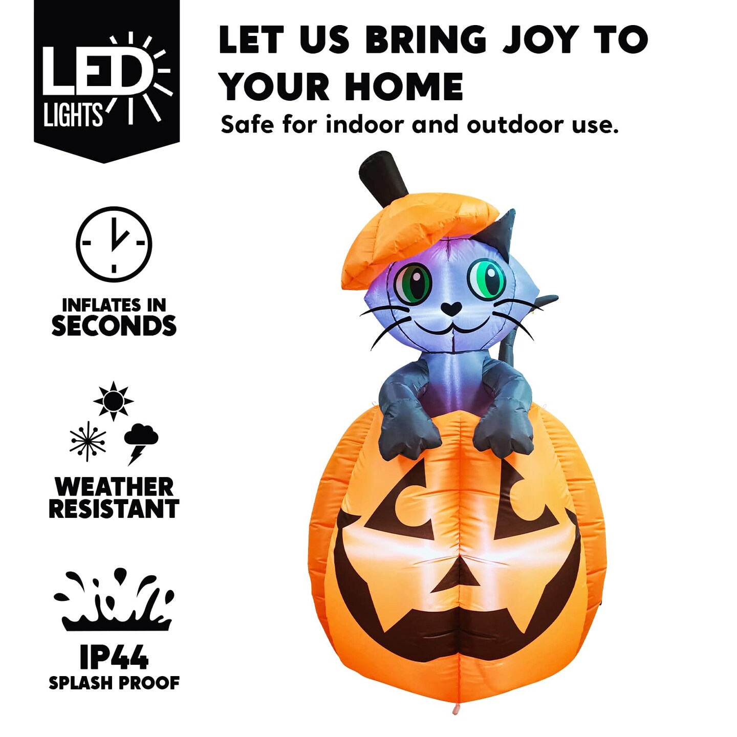 5 FT Halloween Inflatables Outdoor Decorations, Inflatable Halloween Decor Outdoor Blow Up Pumpkin for Yard, Animated Blow Up Cat On Pumpkin with LEDs for Outside Decor