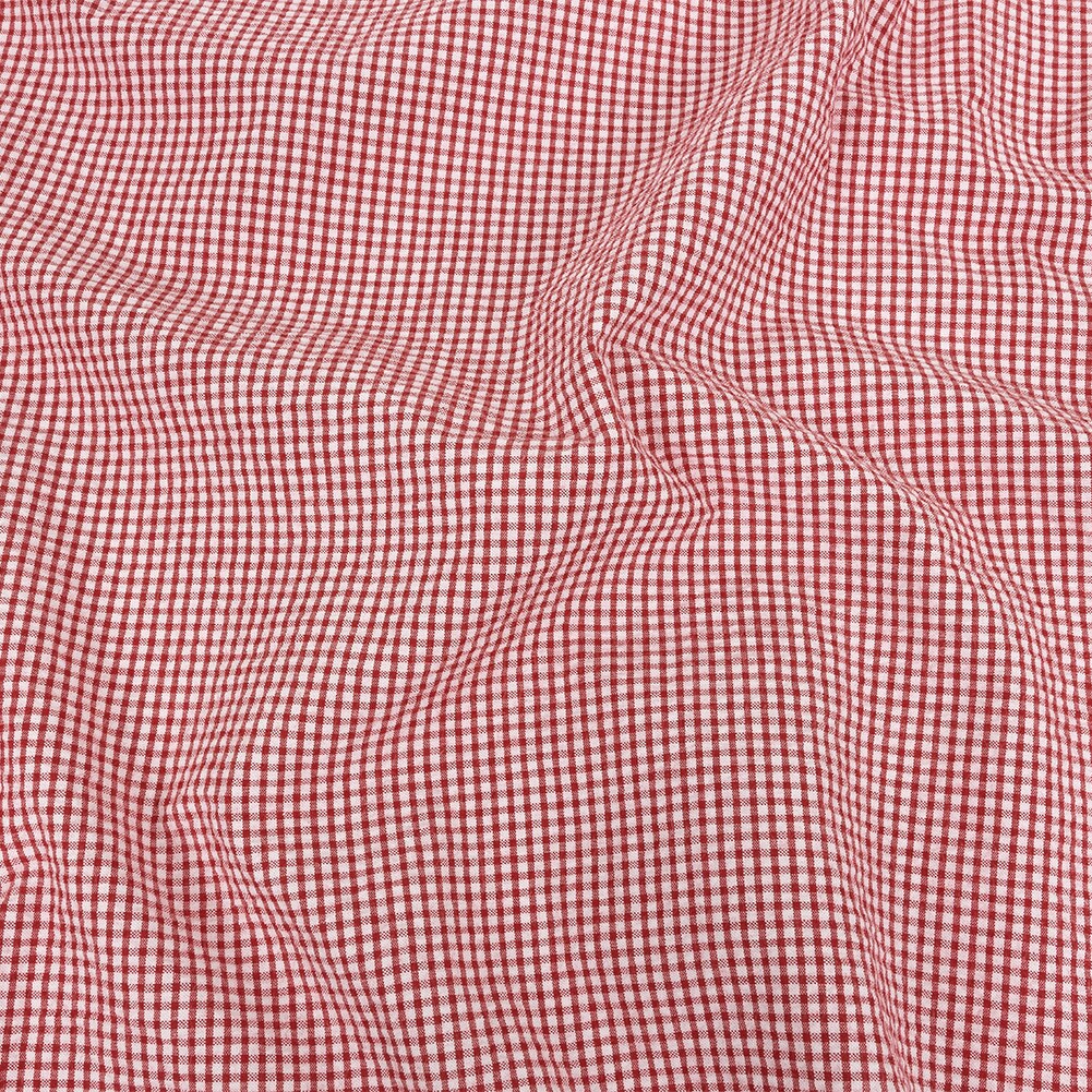 1 Yard Red Gingham Organic Cotton Puckered Seersucker