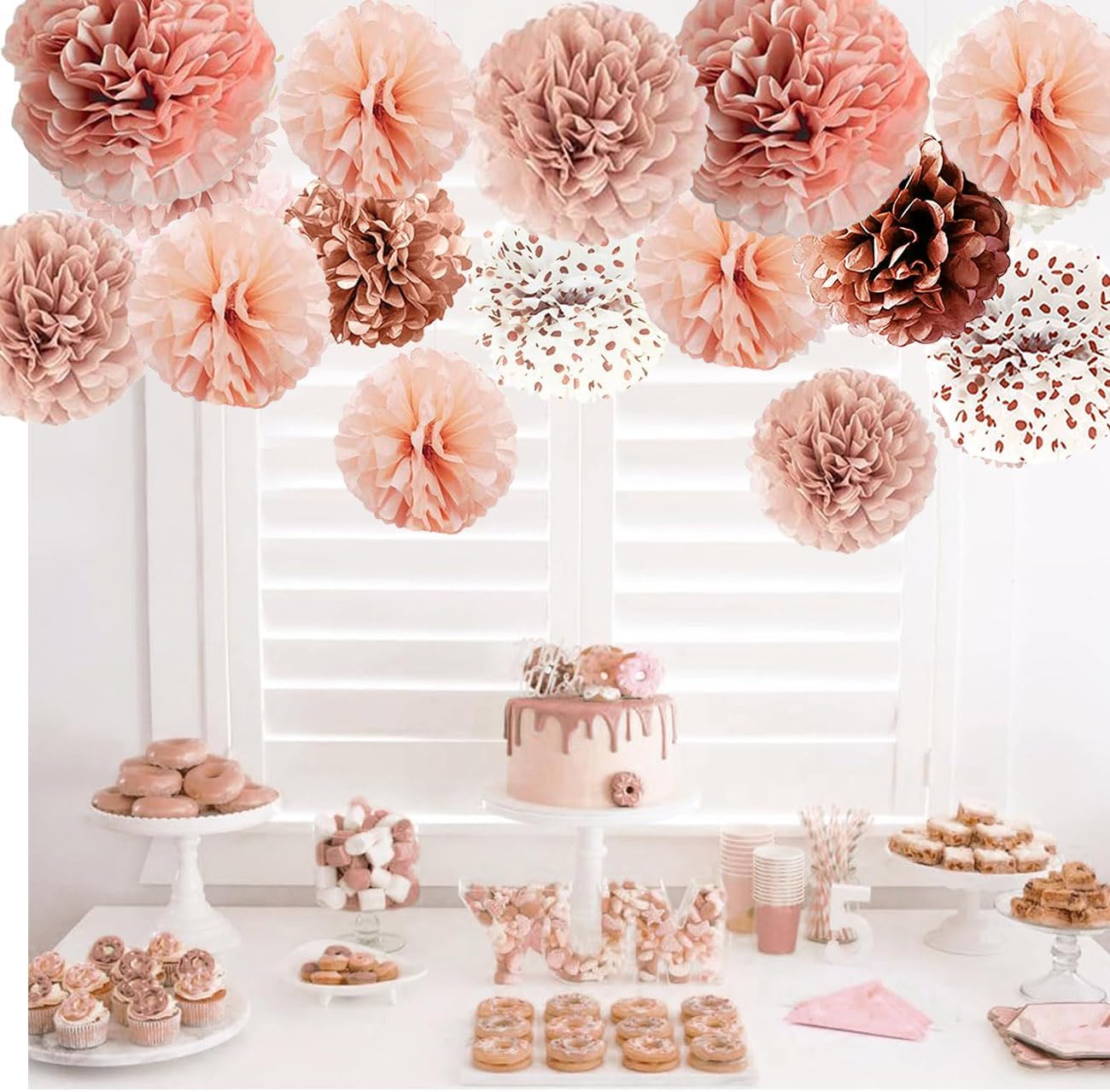 12Pcs Pompoms Flowers(Rose Gold)12.09 x 5.35 x 1.22 inches