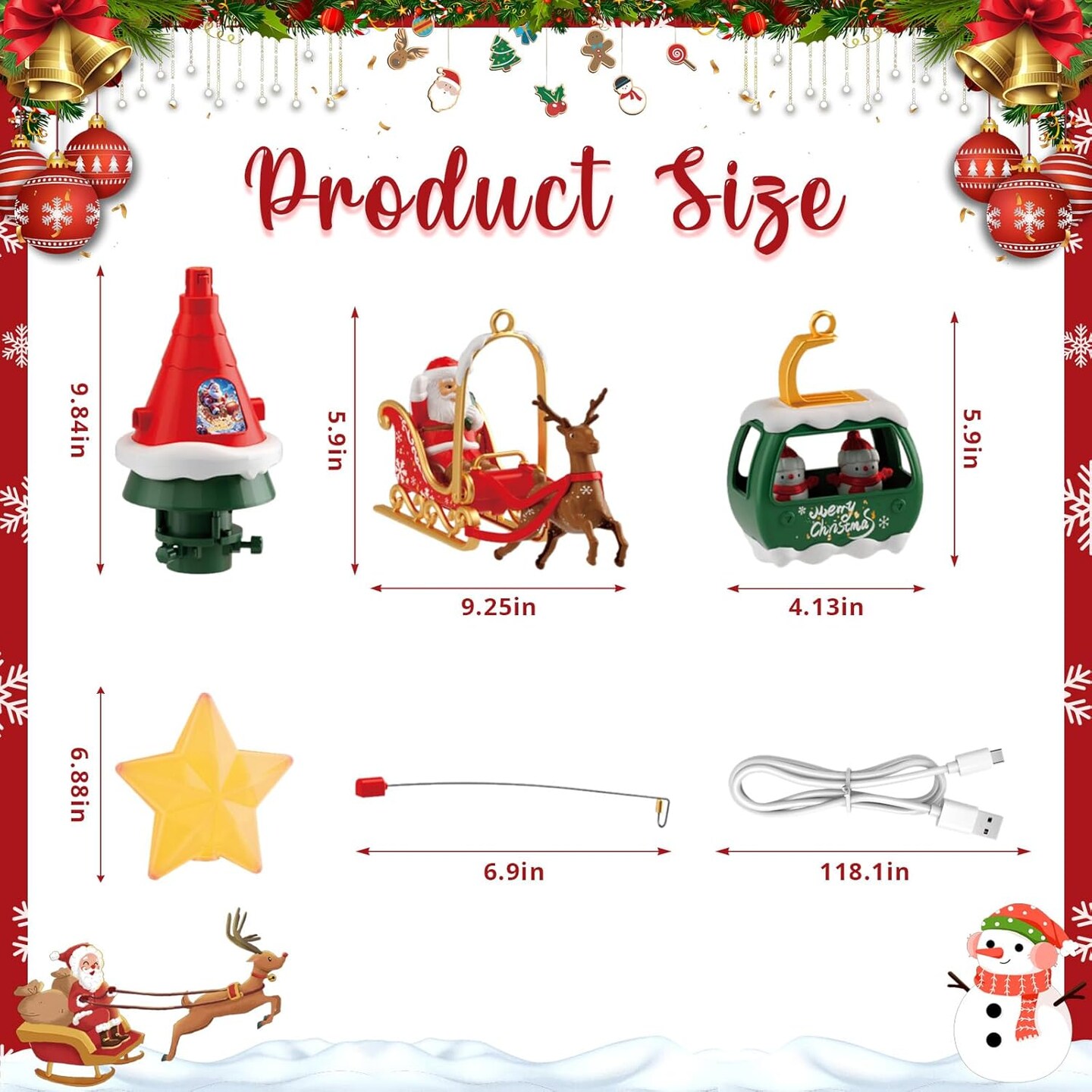 Musical Rotating Christmas Tree Topper (Red, Green, and Gold)