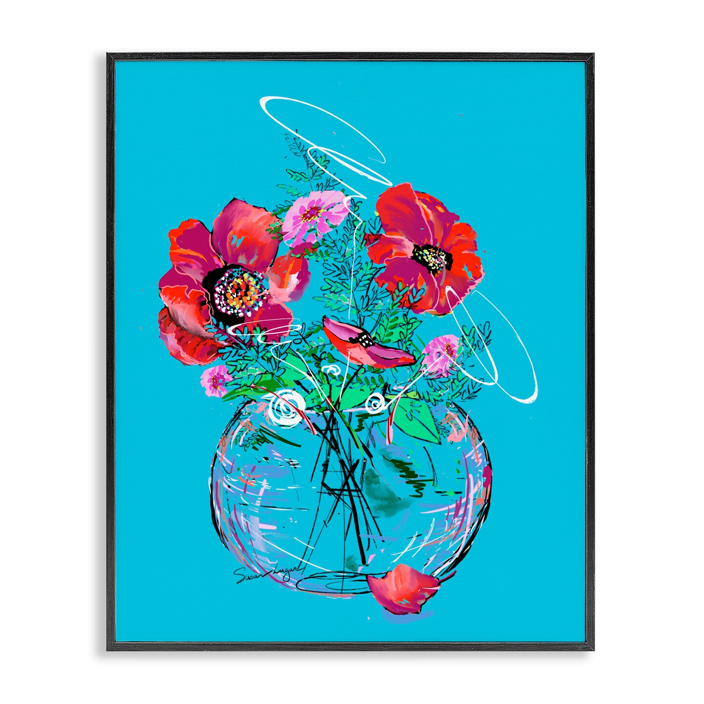 Stupell Industries Vivid Poppies in Clear Vase Framed Giclee, design by Susan Lugar
