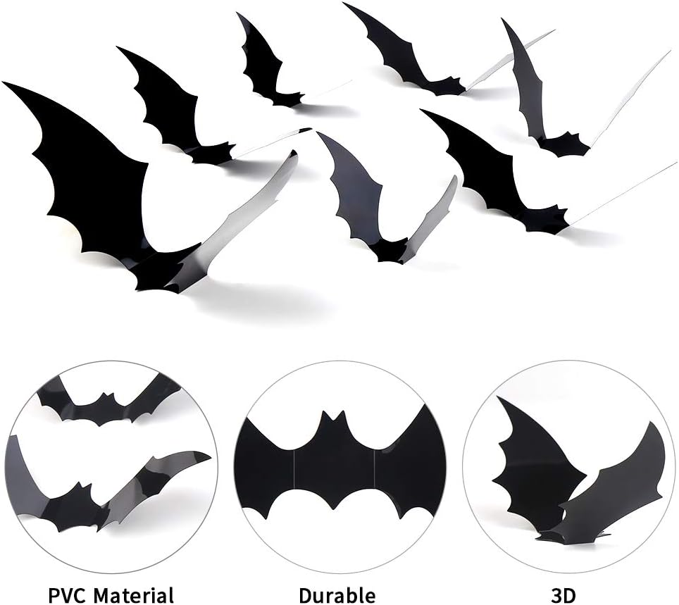 72pcs Halloween 3D Bat Wall Decals Decoration(Black)