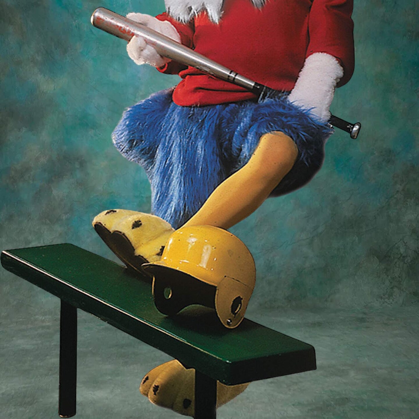 Adult Eagle Costume Blue and White Faux Fur Jumpsuit Red Shirt Yellow Tights and Oversized Head