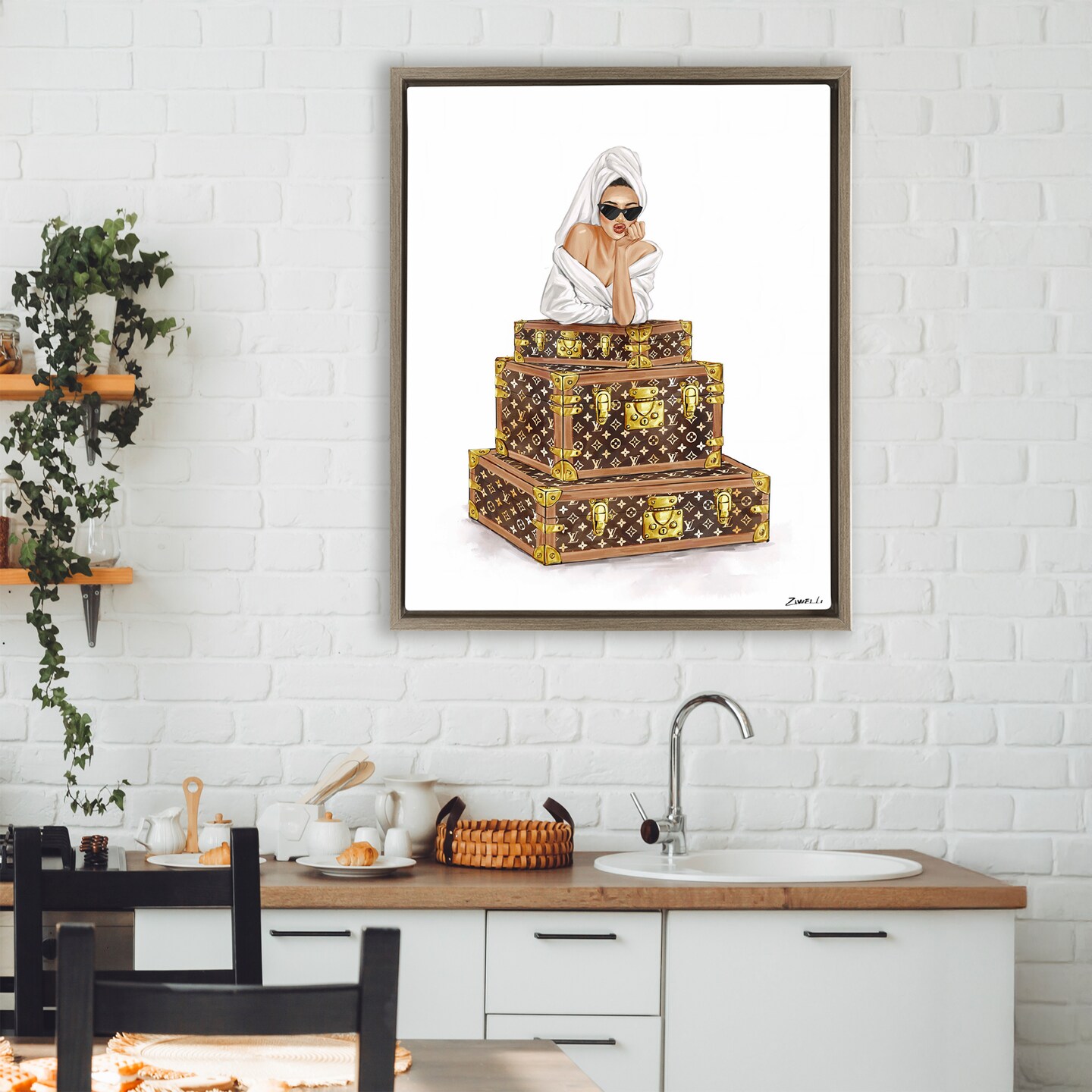 Stupell Industries Luxury Bathrobe Girl Floating Frame, design by Ziwei Li