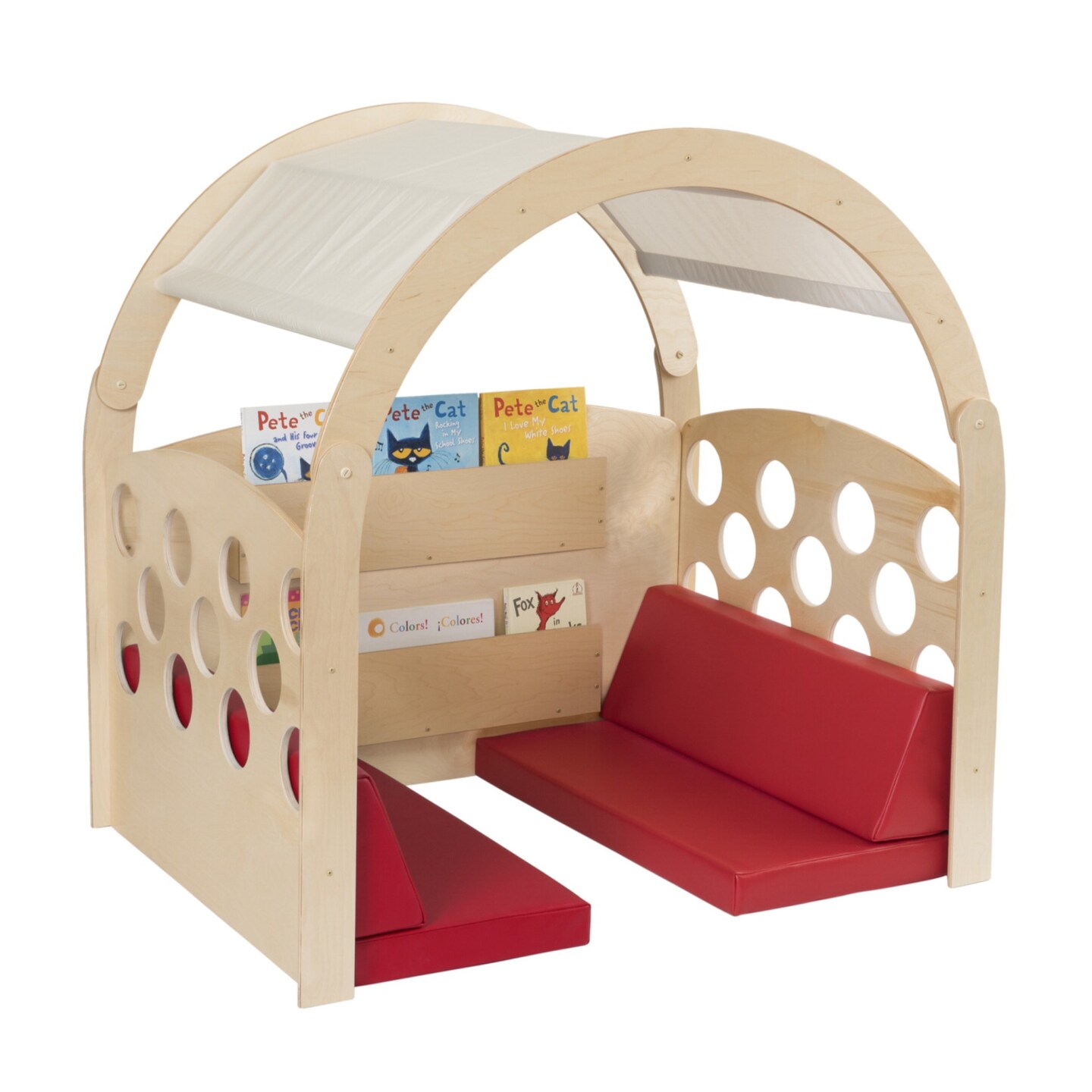 Childcraft Reading Nook, Tan/Red Canopy with Red Cushions, 49-1/2 x 37 x 50 Inches