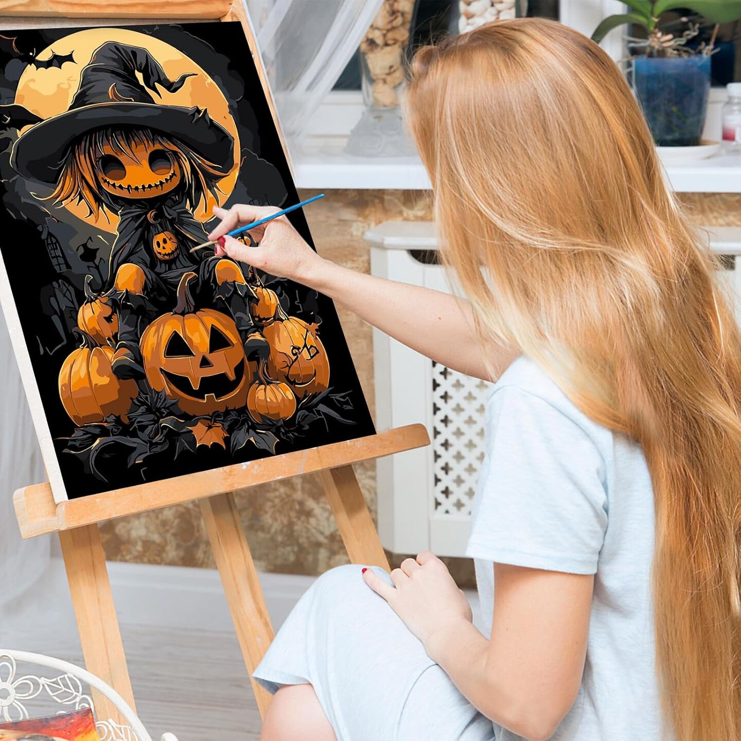 Acrylic Pumpkin Number Painting Crafts Kits Halloween Gifts for Home Decor(Halloween)