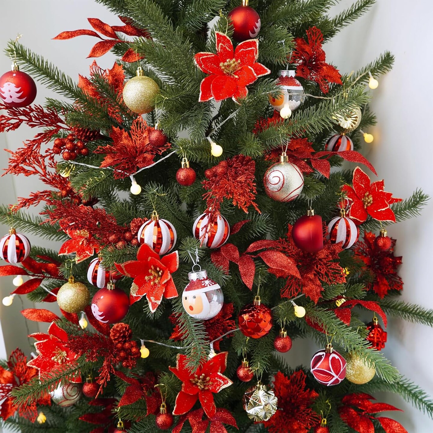 Christmas Artificial Poinsettia Flowers Picks (Red)