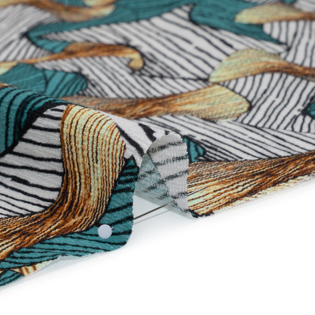 1 Yard Slubbed Gauzy Cotton Woven Blue Brown and White Abstract Fabric