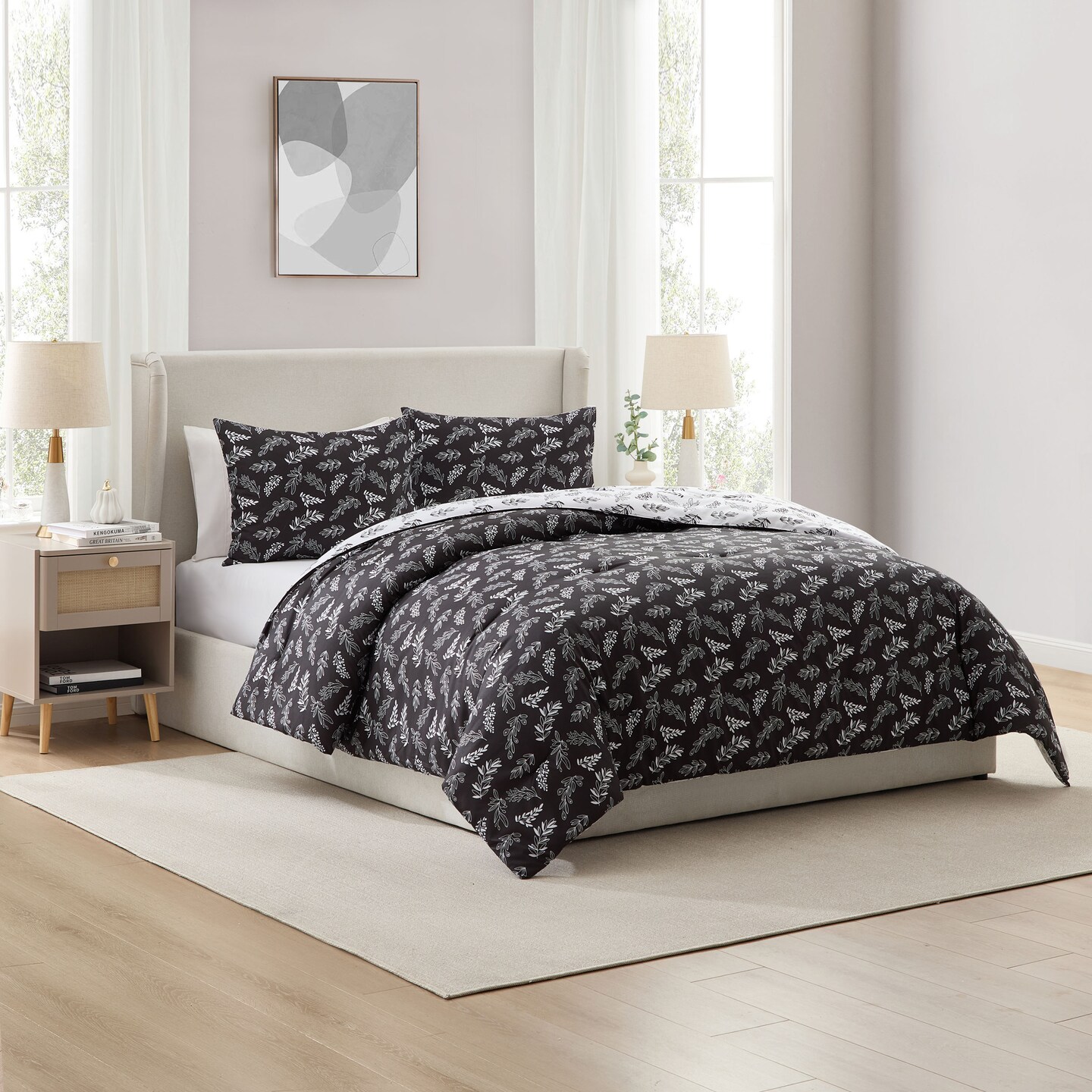 CraftBud 3PC Reversible Botanical Printed Comforter Bedding Set