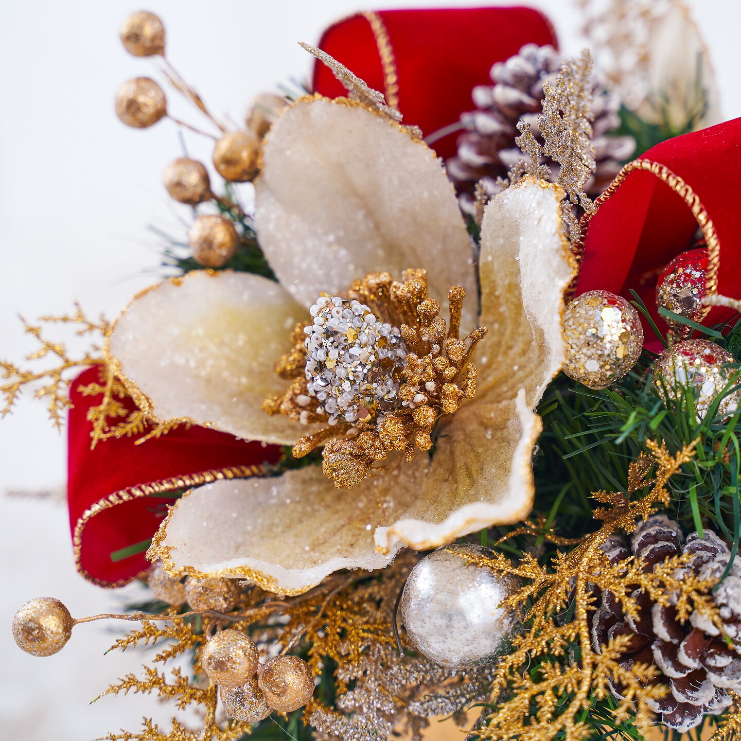 Glam Magnolia Arrangement with Pot - Handcrafted Christmas Decorations - Holiday Tree