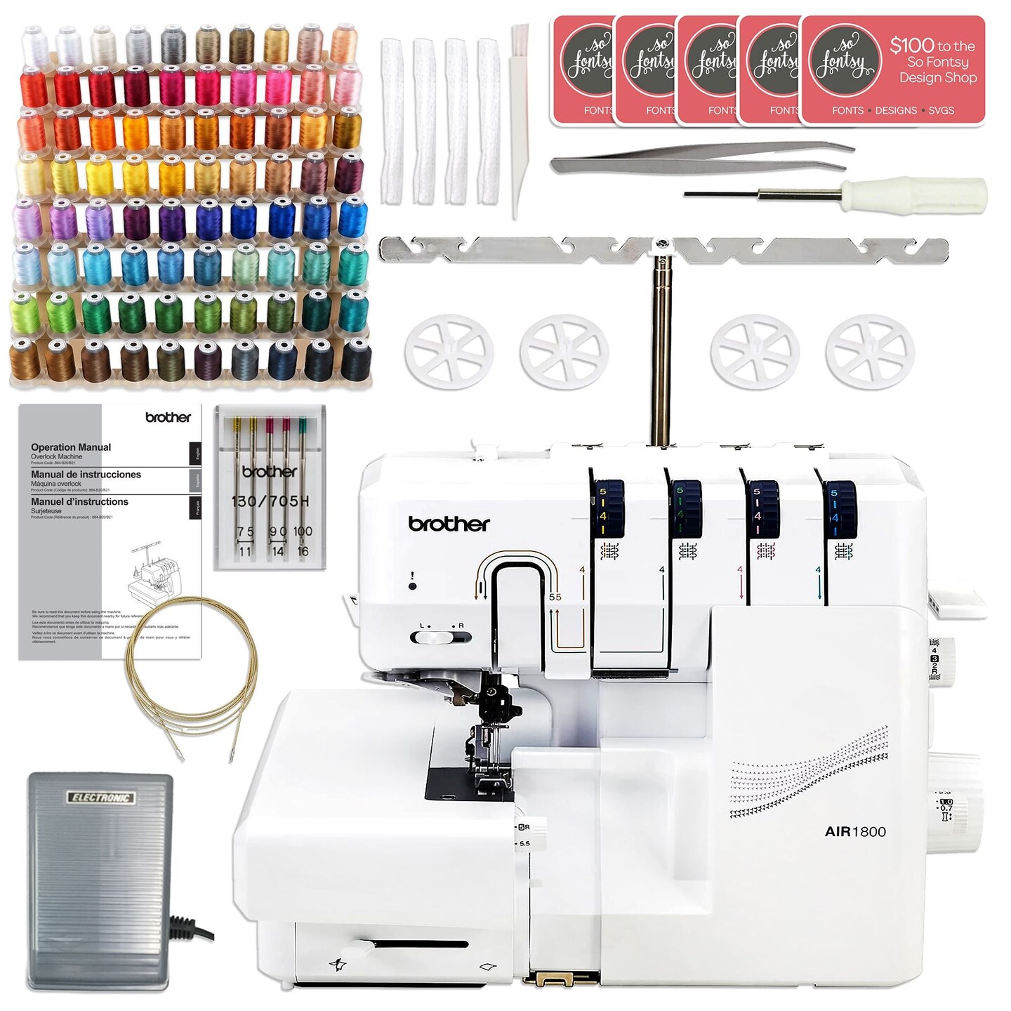 Brother Air1800 Air Serger with Jet-Air Threading &#x26; 80 Spool Thread Kit