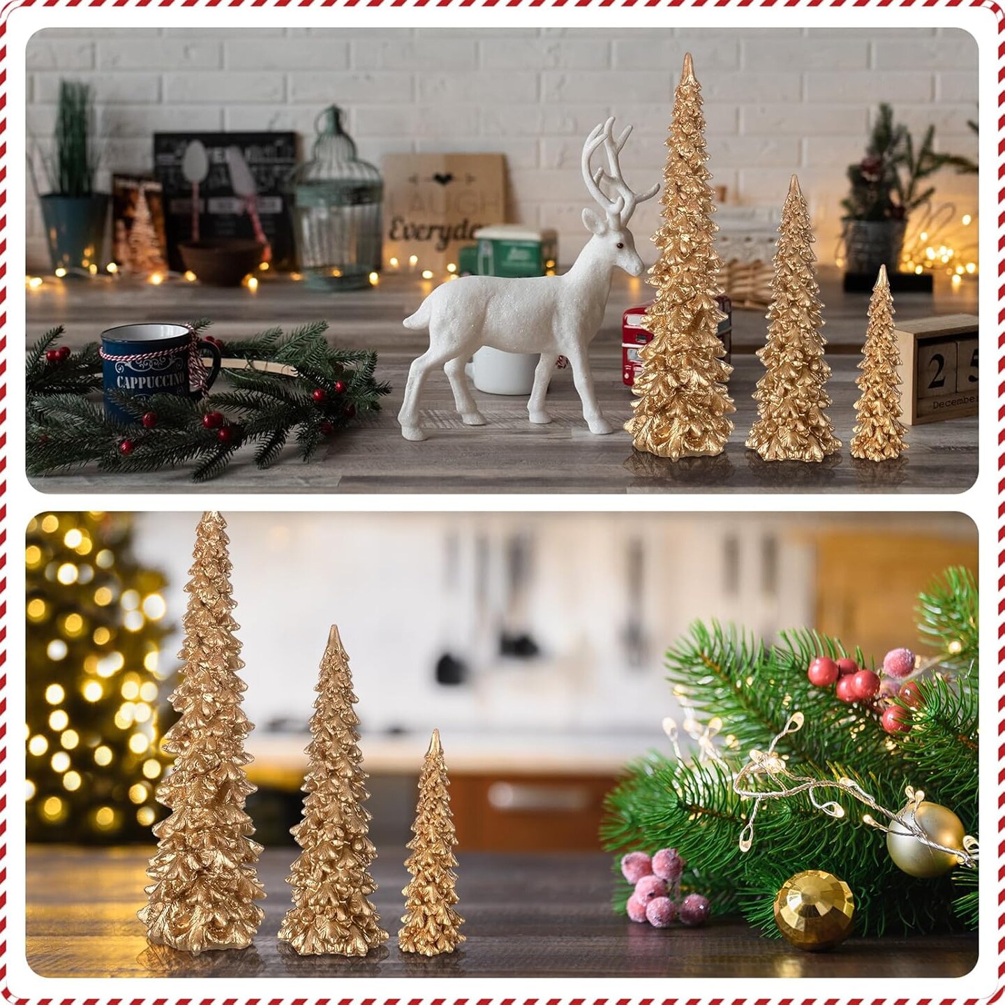 3PCS Gold Resin Christmas Tree Decoration - 13.8 Inch, 9.8 Inch, 5.9 Inch