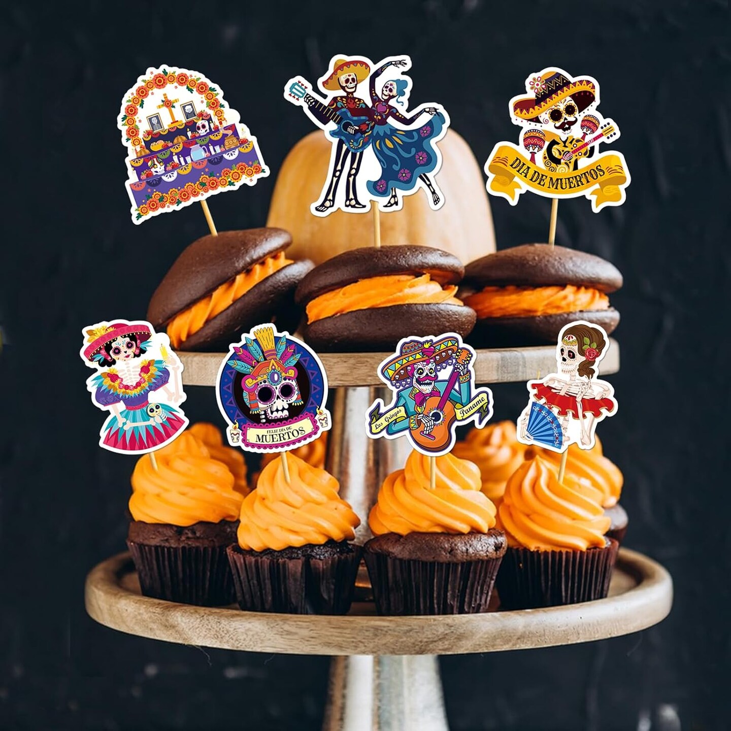 40Pcs Halloween Day of the Dead Cupcake Topper Pick