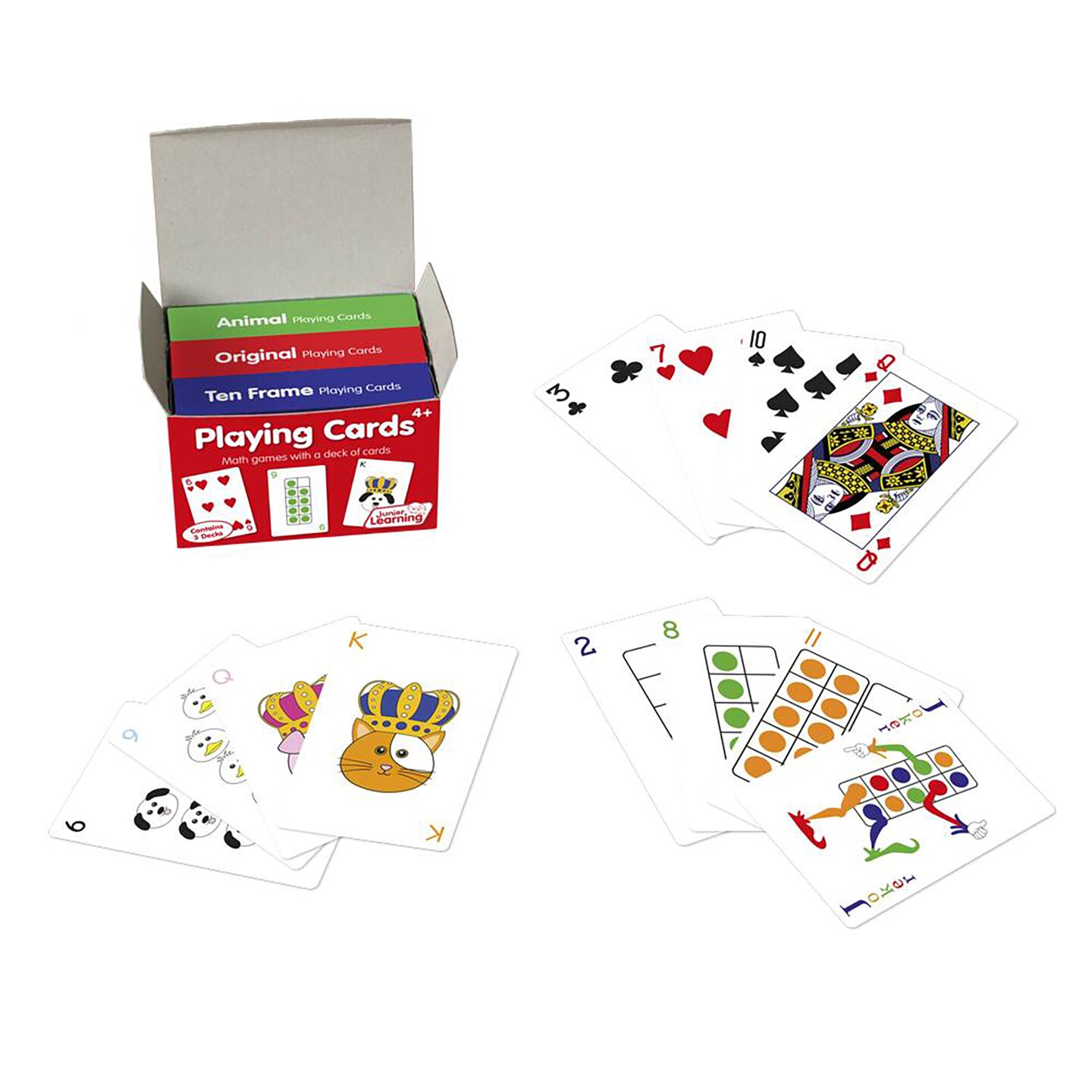 Junior Learning Playing Cards - 3 Decks (Animal, Original, 10-Frame)