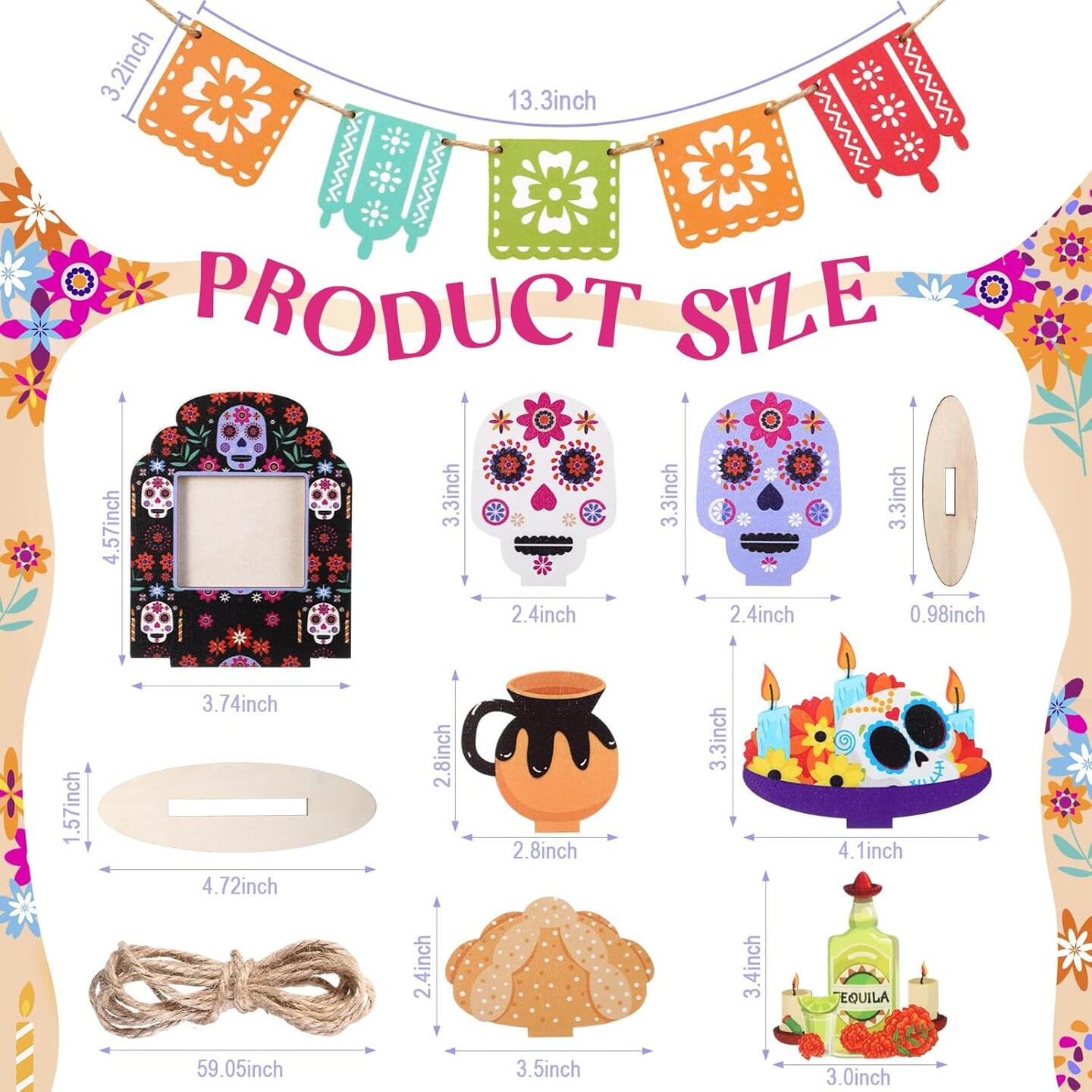 12 Pcs Day of The Dead Tiered Tray Decorations Dia De Los Muertos Decor Garlands Skull Candles