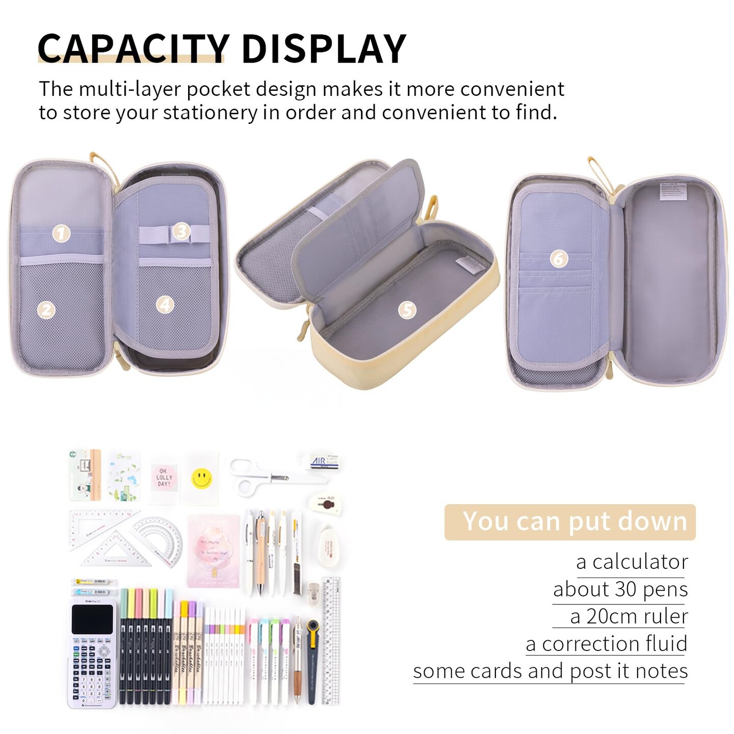 Durable Pen Pencil Case Big Storage Pen Pouch Bag for School Supplies College Teen Girls Adults, Beige