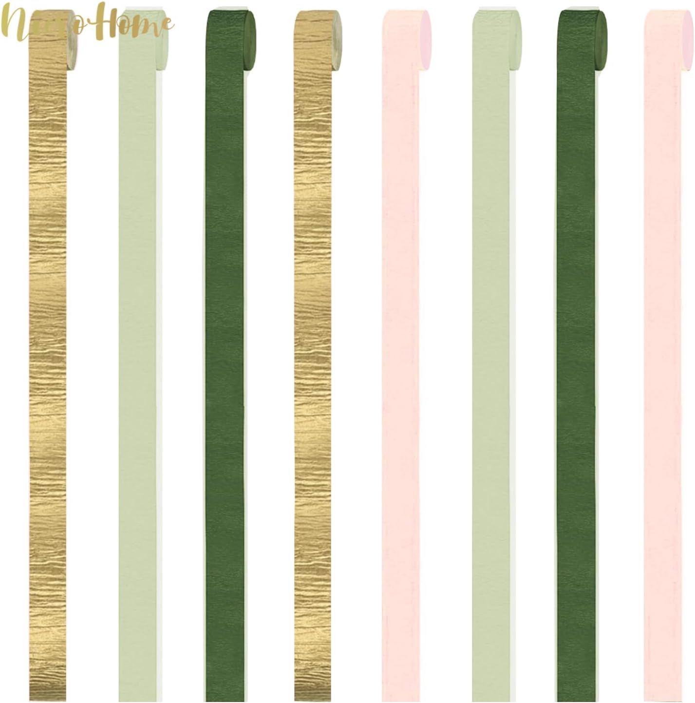 8 Rolls Moss Sage Green Pink Crepe Paper Streamers(Moss Green)