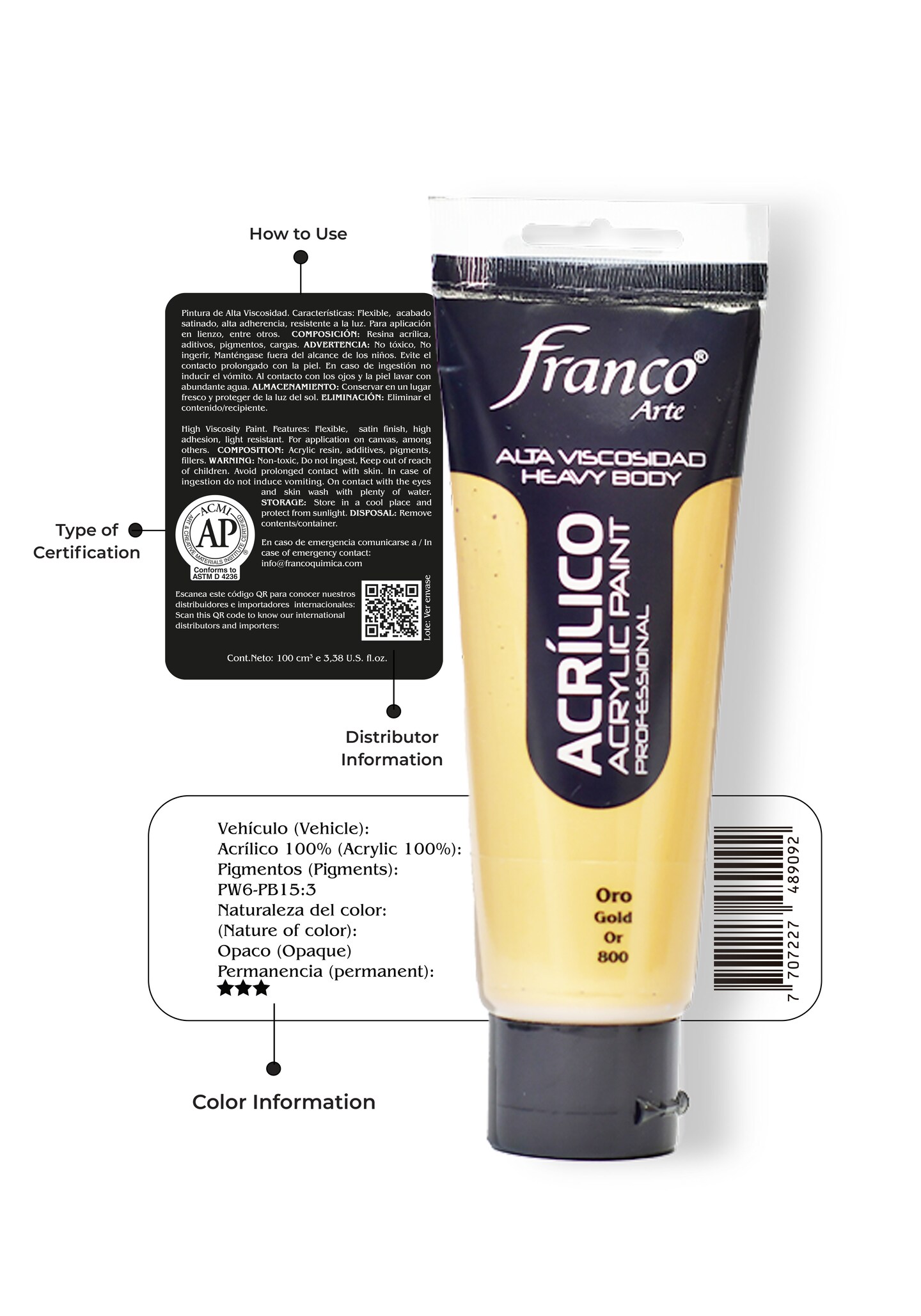 14800-100 Professional Acrylic Paint 3,38 U.S fl oz / Gold / Heavy Body