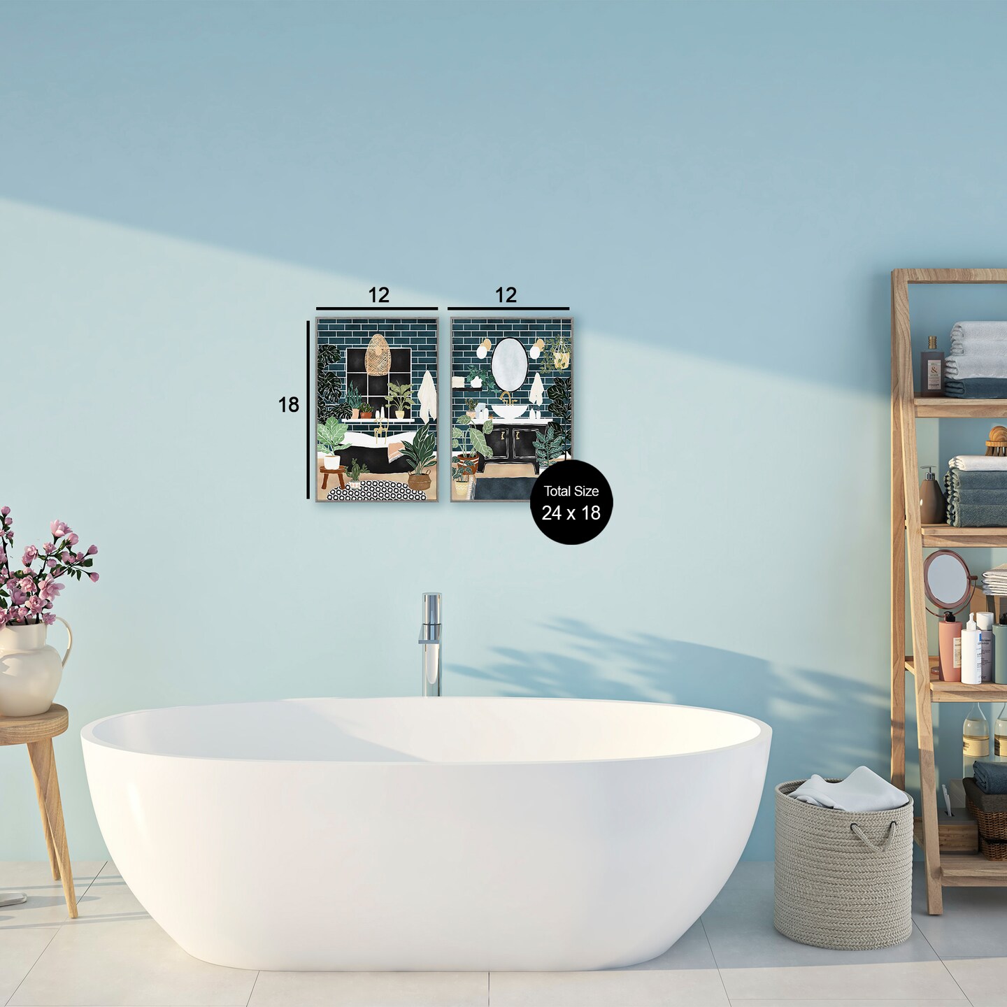 Stupell Industries Modern Bathroom with House Plants 2pc Framed Giclee Set, design by JJ Design House LLC