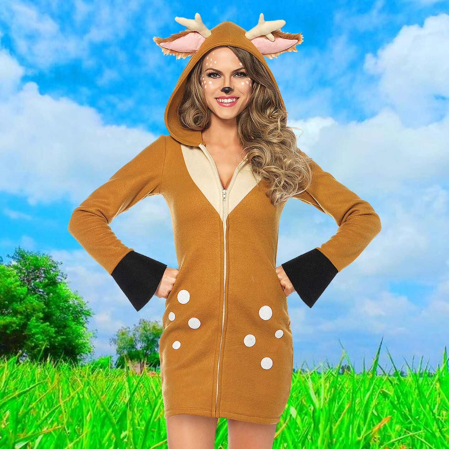 Women's Cozy Fawn Costume Zipper-Front Fleece Dress with Hood and Tail Brown | Michaels Women's Cozy Fawn Costume Zipper-Front Fleece Dress with Hood and Tail Brown | Michaels