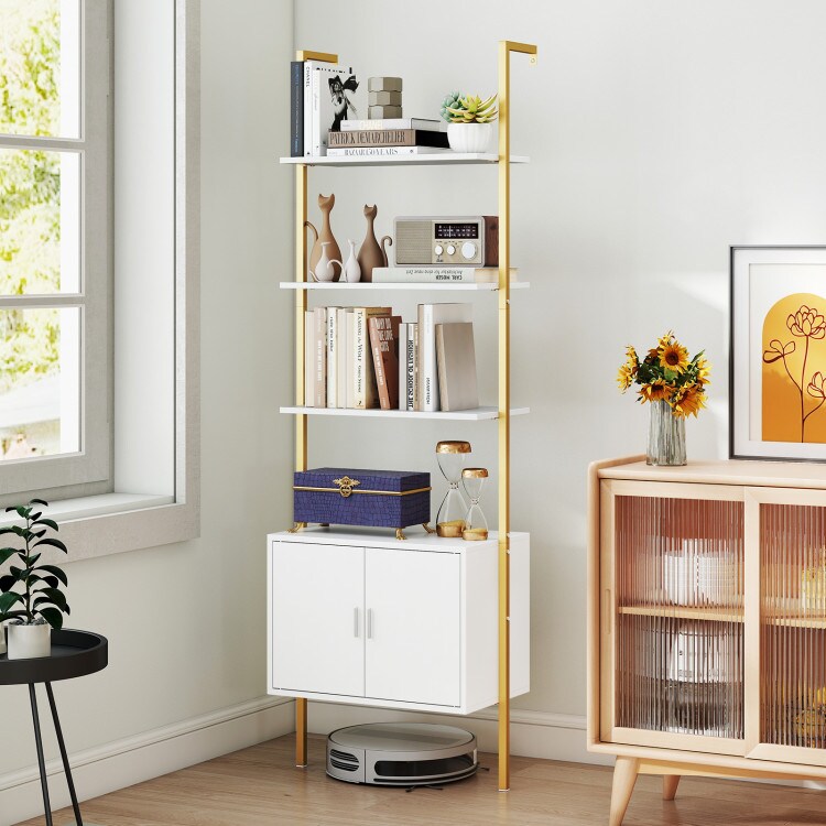 5-Tier Bookshelf with Cabinet and Sturdy Metal Construction
