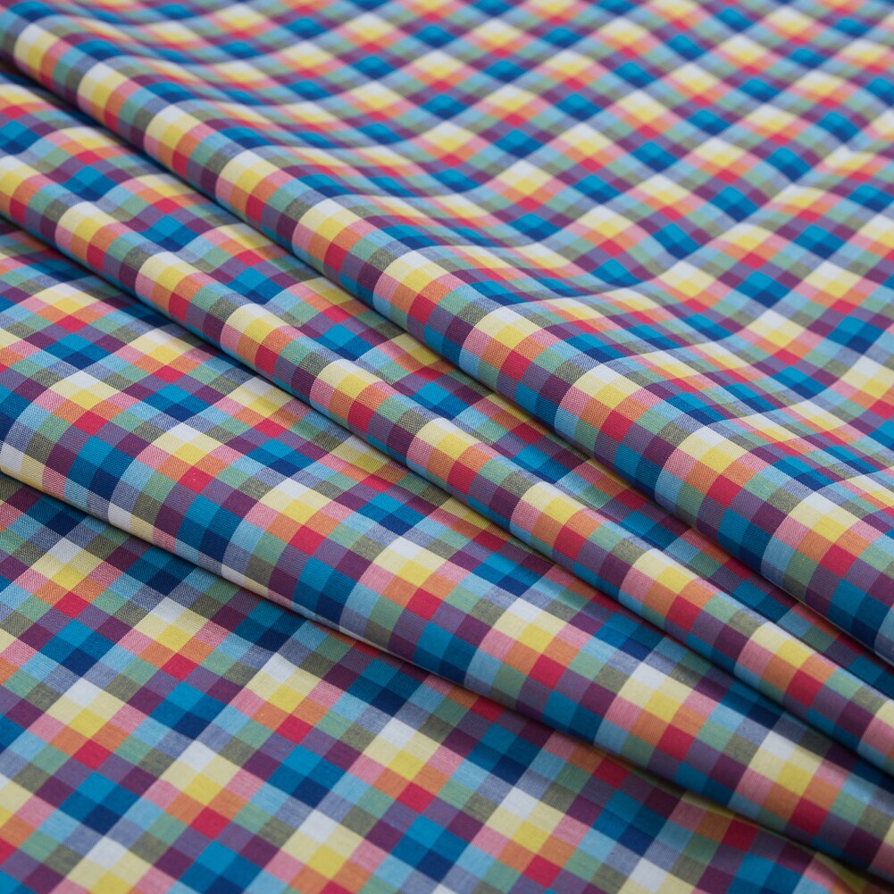 1 Yard Multicolor Checkered Cotton Shirting Lightweight Crisp Fabric