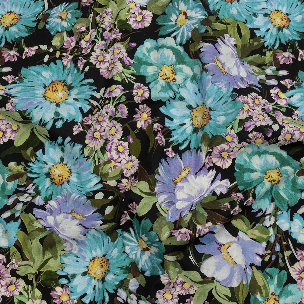 1 Yard Midnight Marvel Cotton Poplin Fabric with Floral Design for Dresses and Shirting