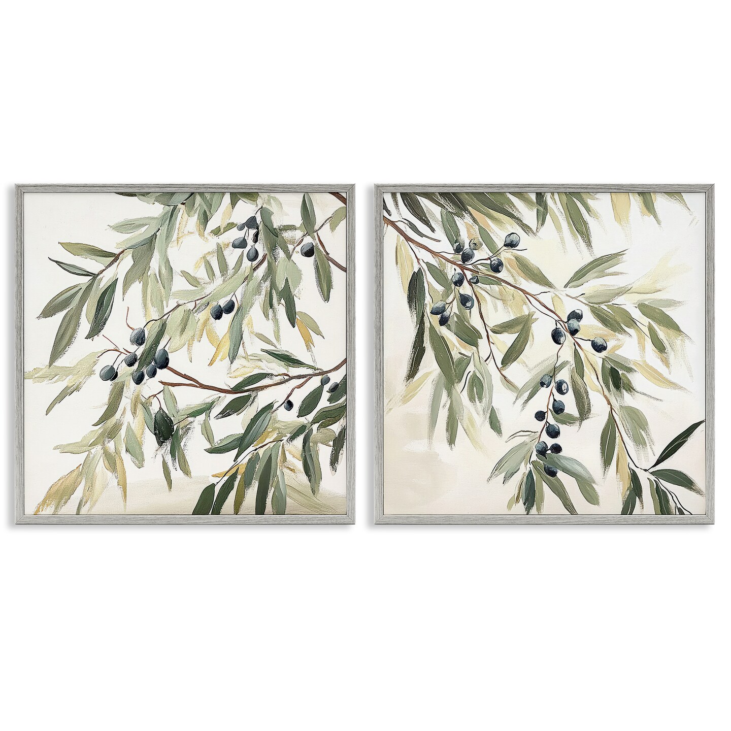 Stupell Industries Olive Branches in Pastel 2pc Framed Giclee Set, design by Mona Grace
