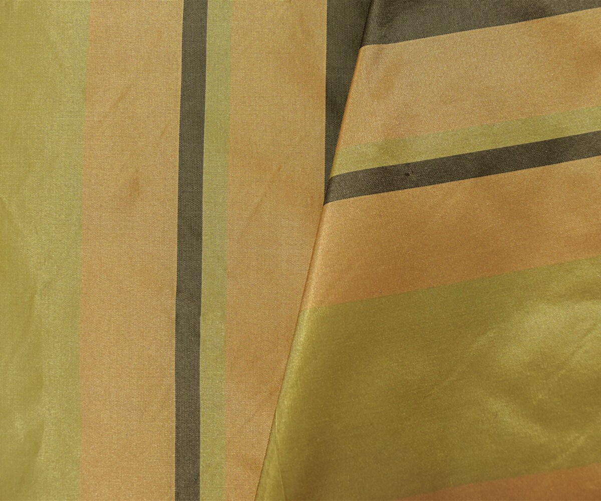 Yellow-Green-Multi Silk Iridescent Striped Taffeta Woven Fabric By the Yard
