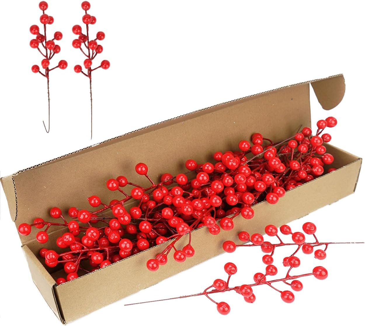 Fake Red Berry Christmas Picks – 30 Pcs Holly Berry Artificial Branches for Christmas Tree Decorations – Red Christmas Ornaments (Red)