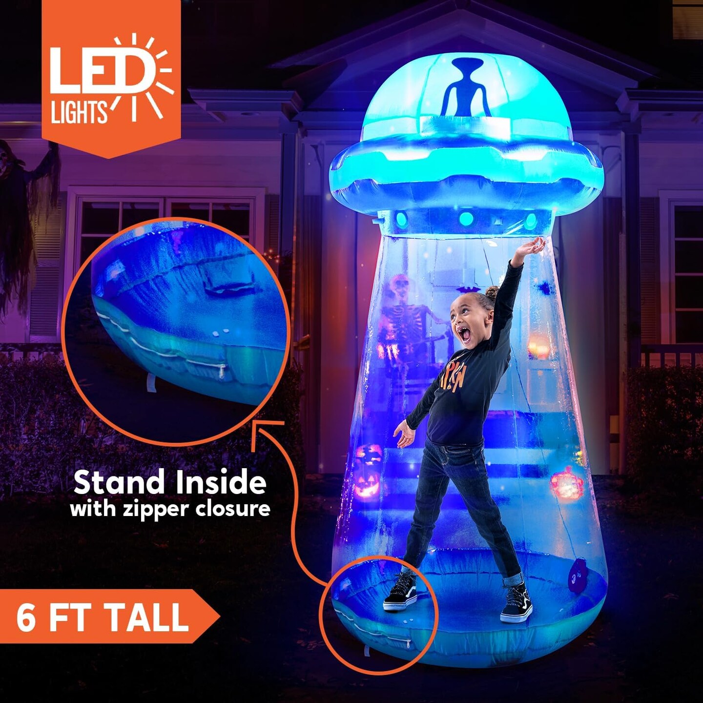 6 FT Tall Halloween Inflatable UFO Outdoor Decoration with Built-in LEDs (blue)