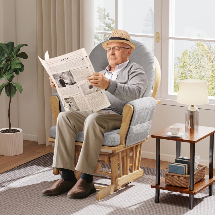 Patio Wood Glider Chair & Ottoman – Detachable Cushion with Padded Armrests