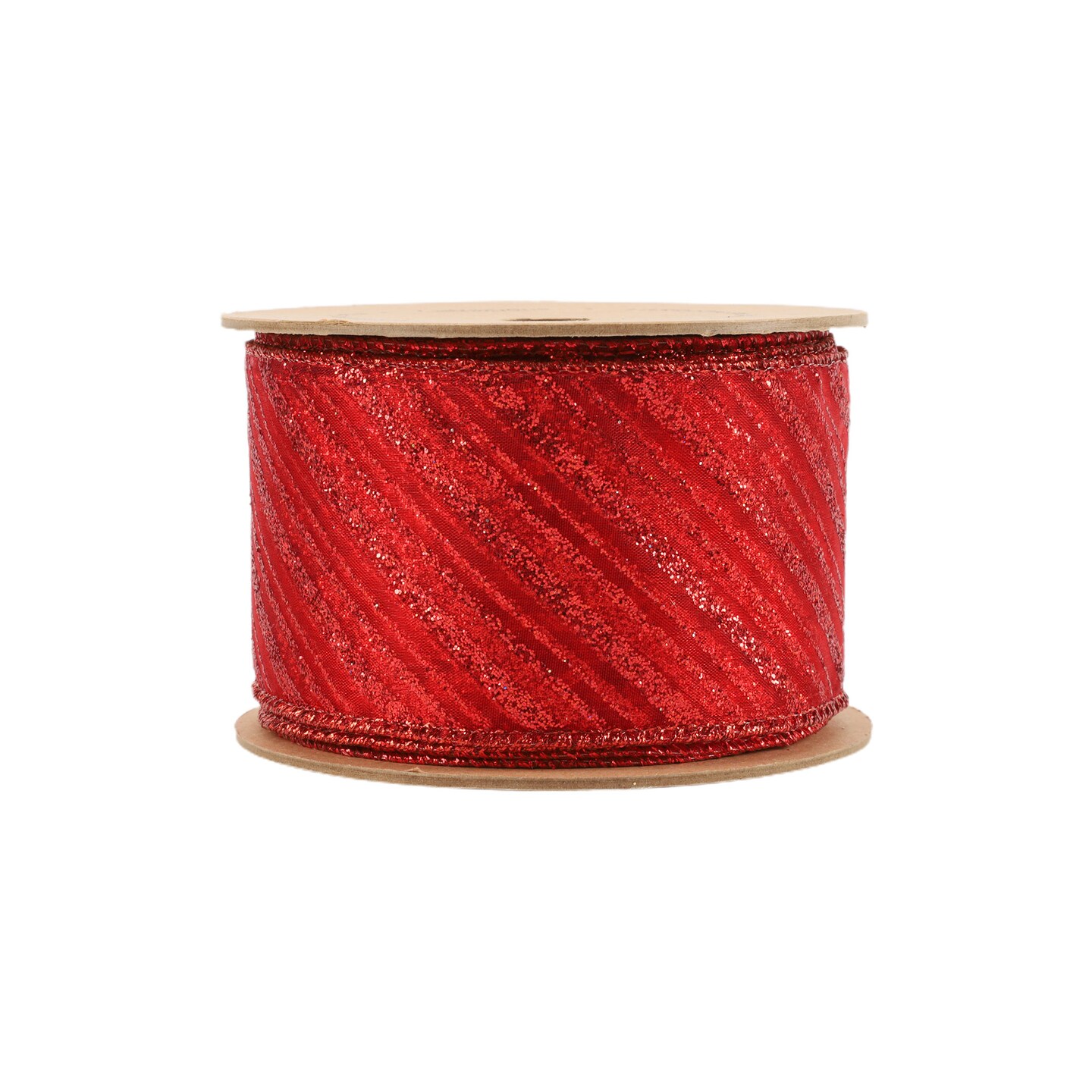 LaRibbons 2 1/2" Wired Ribbon Red Stripe on Red Sheer, 10 Yard Roll