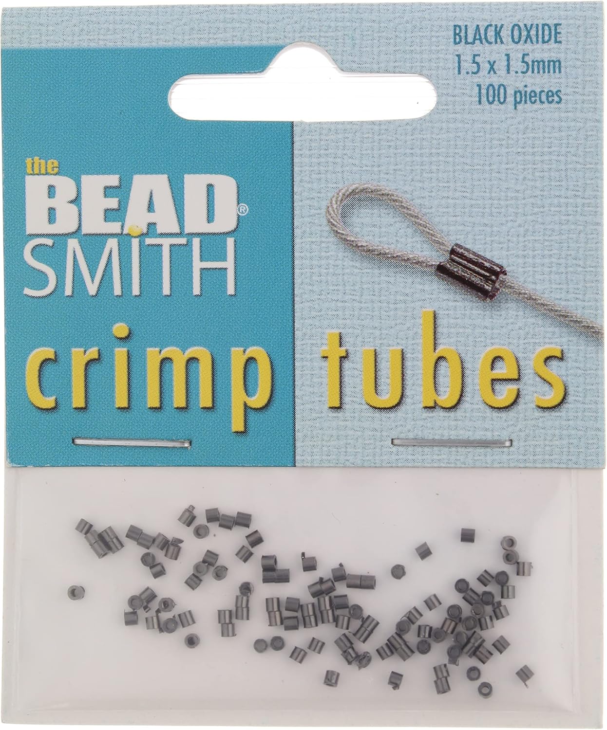 The Beadsmith Tube Crimp Beads, 1.5 x 1.5mm, 100 Pieces, Black Oxide Color, Uniform Cylindrical Shape, No Sharp Edges, Designed to Secure The Ends of Jewelry Stringing Wires and Cables