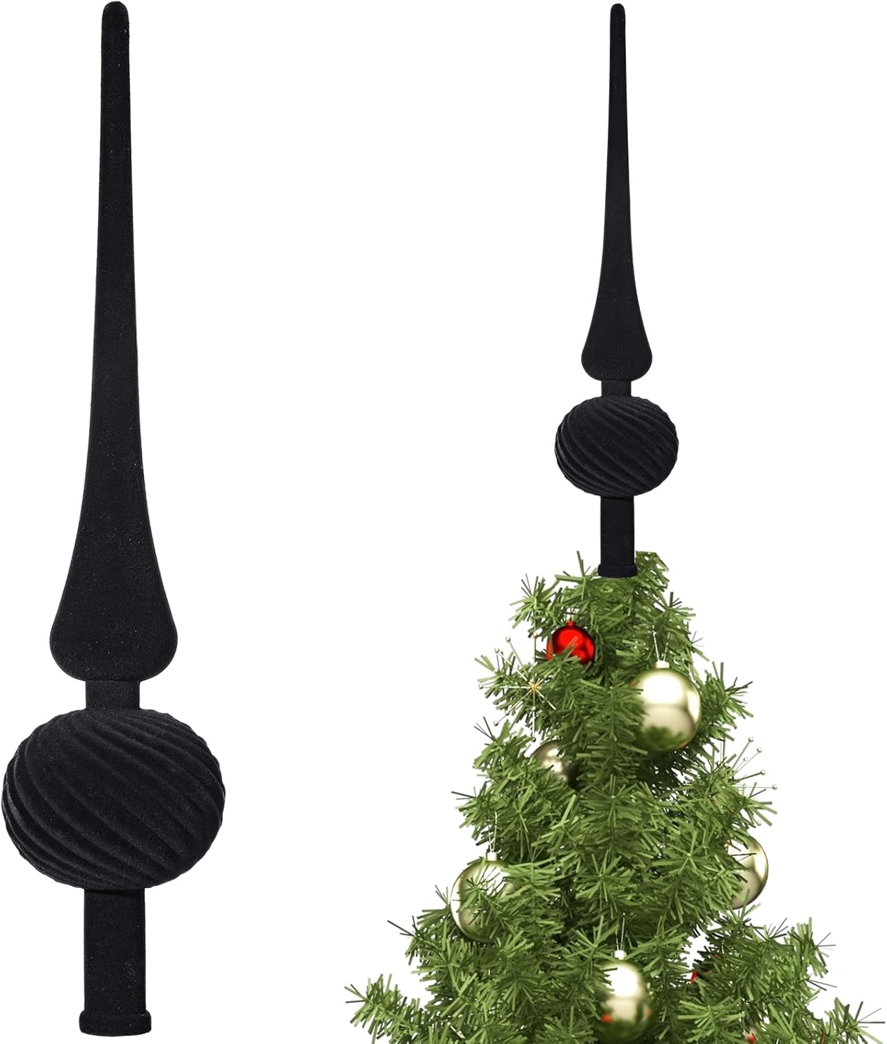 11 Inch Velvet Finial Christmas Tree Topper (Black)