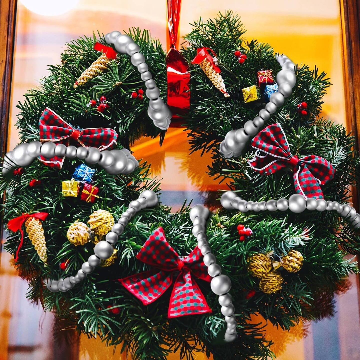 2 Pcs 13.6 Feet Christmas Wooden Beads Garland for Tier Tray Rustic Farmhouse Country Decor