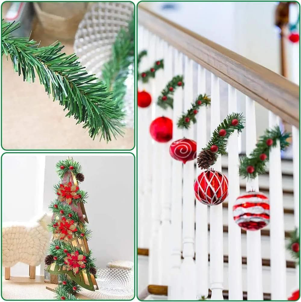 Artificial Non-Lit Soft Green Garlands - Festive Holiday Decor (Green)