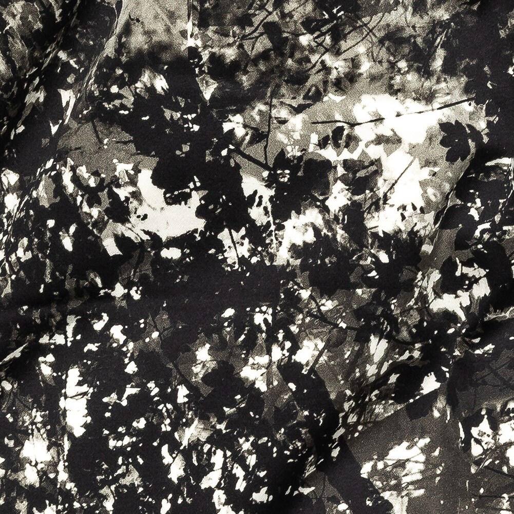1 Yard Black and White Leafy Branches Sylvan Spectres Stretch Cotton Sateen Fabric
