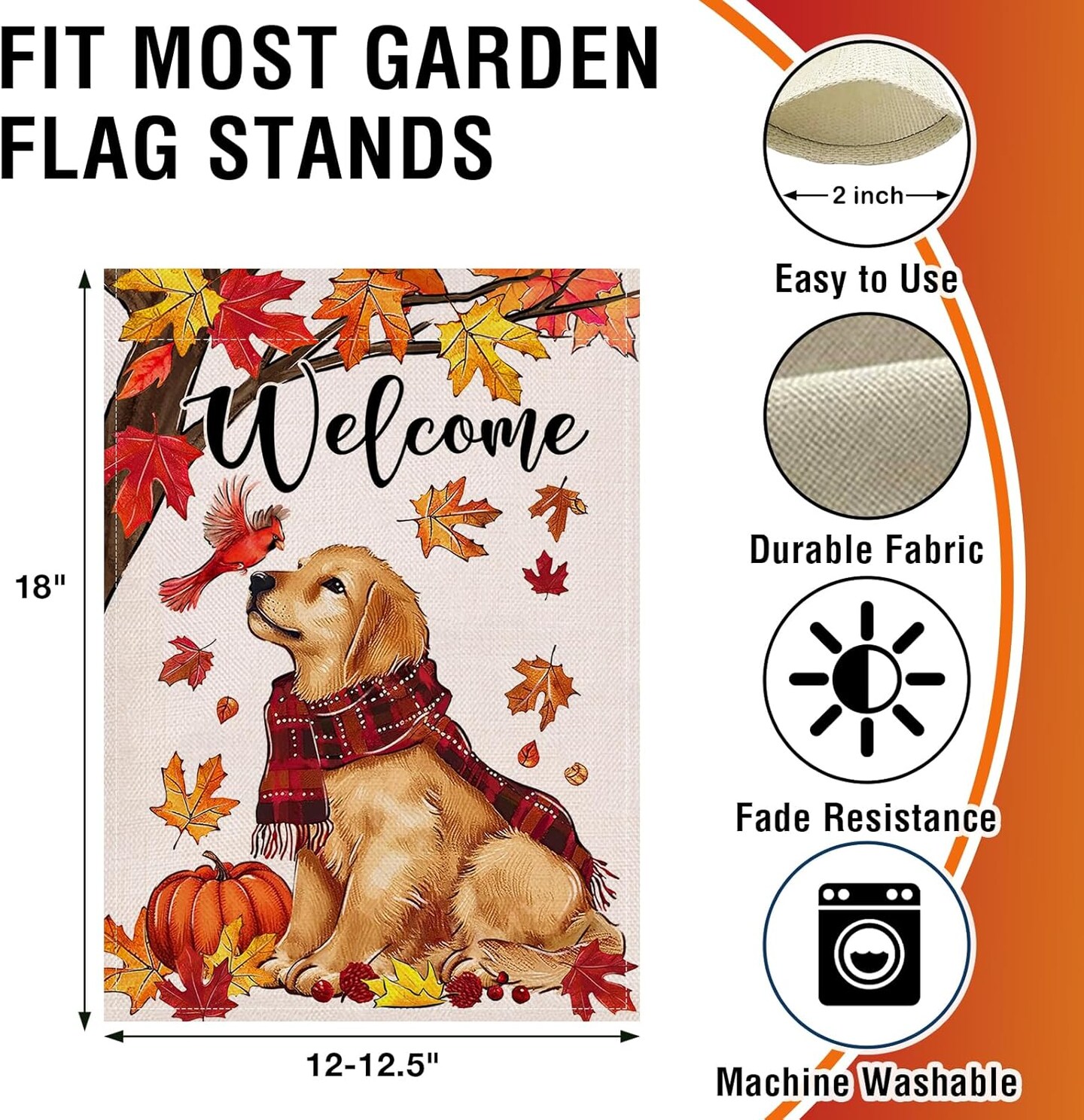 Welcome Fall Golden Retriever Dog Garden Flag 12 x 18(Dog)