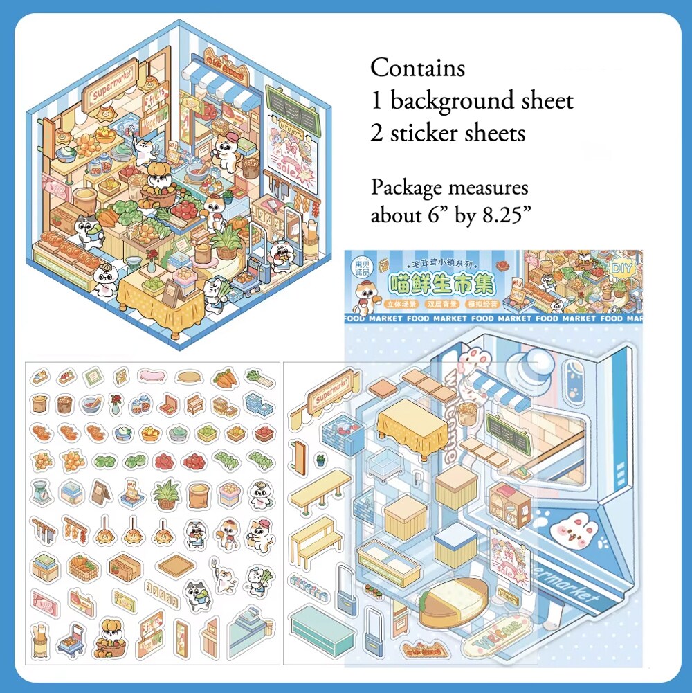 4 Styles of Cute Room Sticker Scenes, Isometric Landscape Packs, Adorabilities