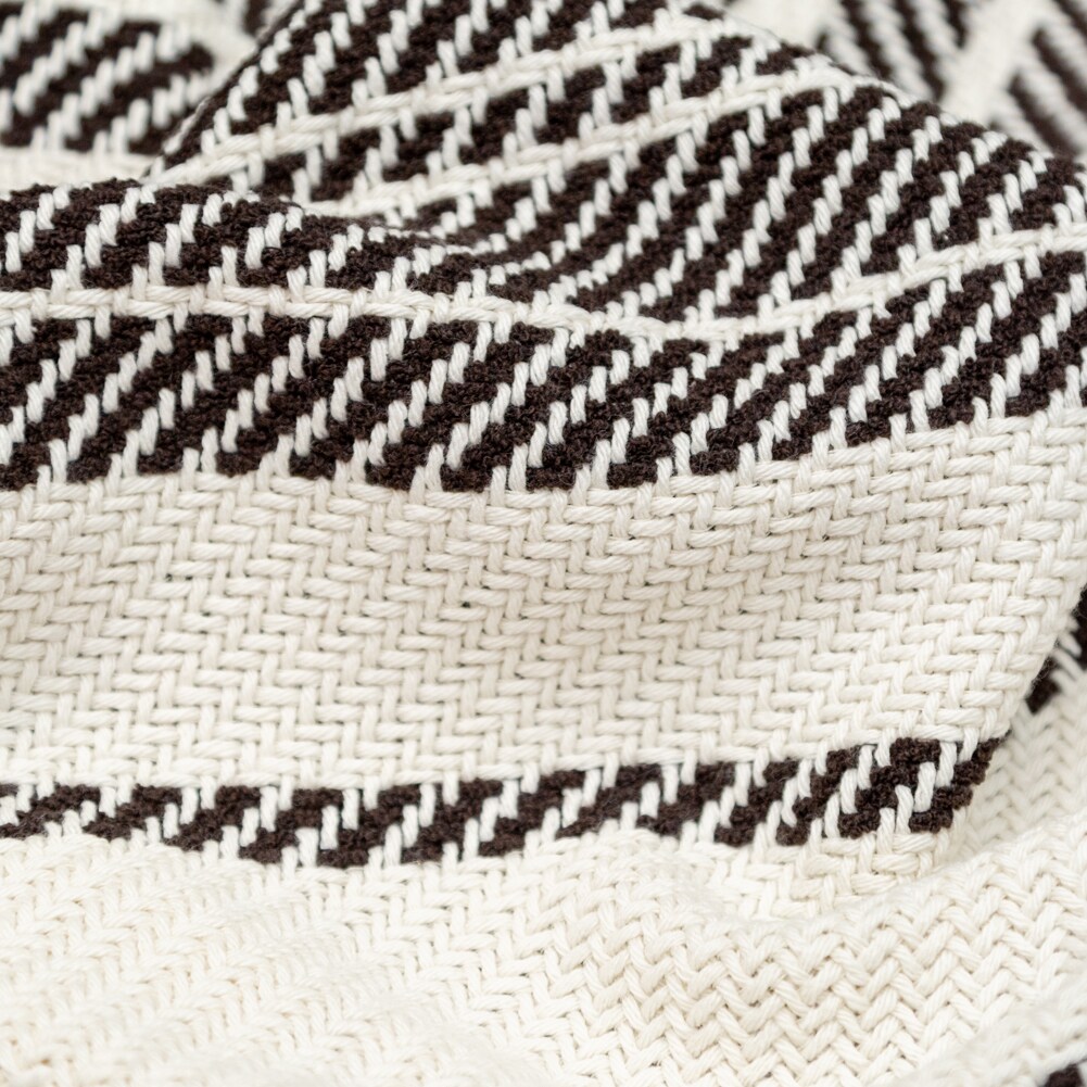 1 Yard Off-White and Dark Brown Striped Loosely Woven Cotton Twill Fabric